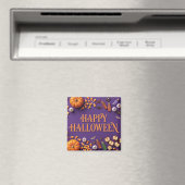 Aimant Joyeux Halloween à plat sur fond violet (In Situ (Lave-vaisselle))