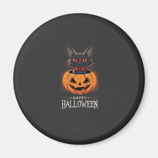 Aimant Joyeux Halloween Chat Noir Design de Citrouille_1 (Devant)