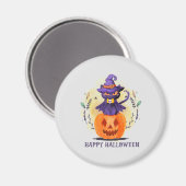 Aimant Joyeux Halloween - Chat noir sorcier (Recto/Verso)
