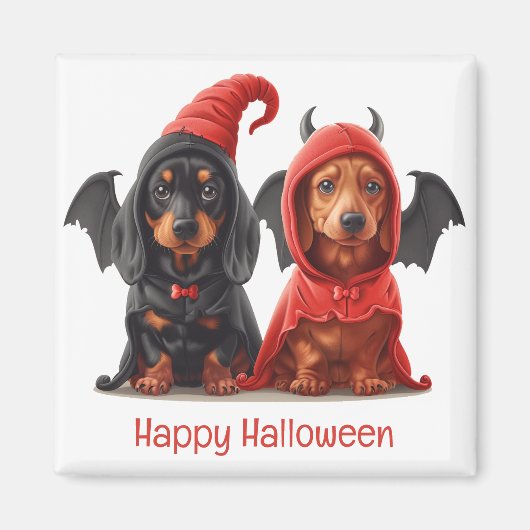 Aimant Joyeux Halloween Dachshund Chiens Devil Bat (Devant)