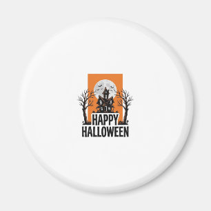 Aimant Joyeux Halloween Maison Hantée Graphique Vintage_1
