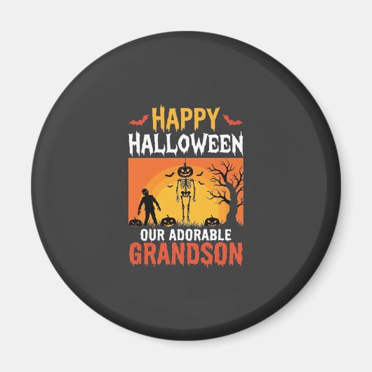 Aimant Joyeux Halloween Petit-Fils Squelette Citrouille (Devant)