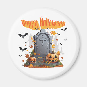 Aimant Joyeux Halloween Tête de Pierre et Chauves-Souris