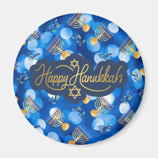 Aimant Joyeux Hanukkah Bleu Et Blanc (Devant)