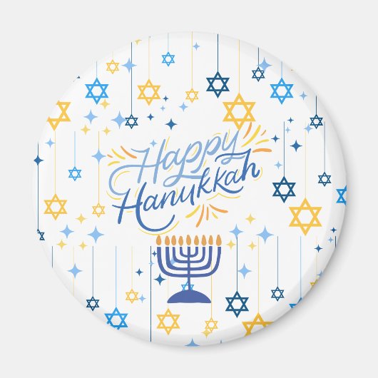 Aimant Joyeux Hanukkah Bleu Et Or (Devant)