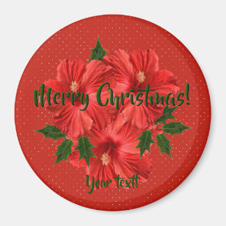 Aimant Joyeux Hibiscus de Noël Holly Vacances Rouge et Ve