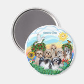 Aimant Joyeux Jour avec Six Chih Tzus (Recto/Verso)