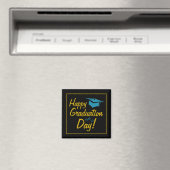 Aimant Joyeux Jour de Graduation Black Gold Blue Script (In Situ (Lave-vaisselle))