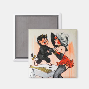 Aimant Joyeux Krampus avec Temptress Vintage Noël