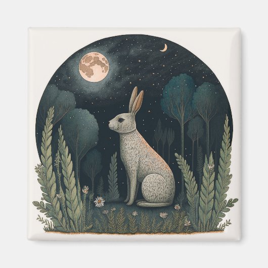 Aimant Joyeux lapin au clair de lune (Devant)