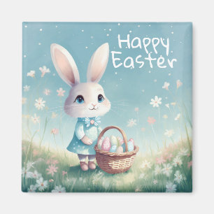 Aimant Joyeux lapin de Pâques avec oeufs de Pâques