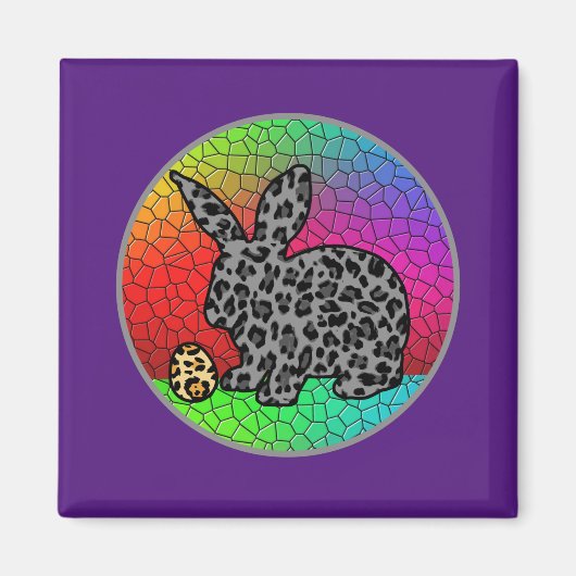 Aimant Joyeux lapin lapin Empreinte de léopard de Pâques (Devant)