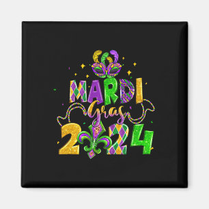 Aimant Joyeux Mardi Gras Fat Tuesday Perles Masque Chapea
