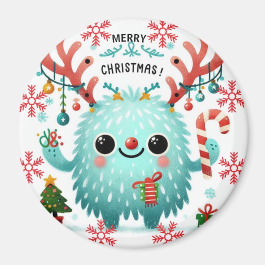 Aimant Joyeux monstre bleu Noël mignon (Devant)