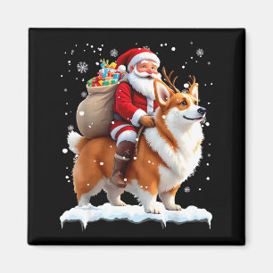 Aimant Joyeux Noël 2025 Santa à cheval Corgi Chien Xmas 