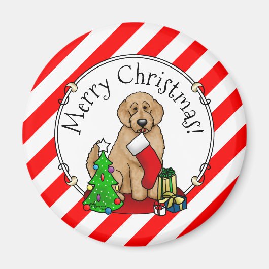 Aimant Joyeux Noël 2 Goldendoodle (rouge doré) mignonne (Devant)