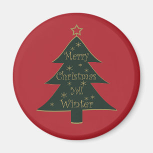 Aimant Joyeux Noël à tous arbre de pin décoré