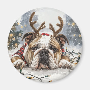 Aimant Joyeux Noël anglais Bulldog Reindeer