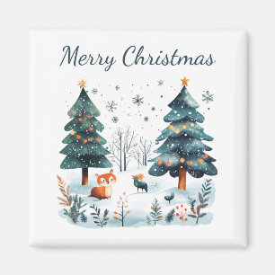 Aimant Joyeux Noël Aquarelle Bois d'hiver