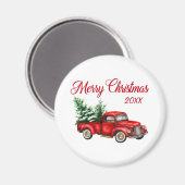 Aimant Joyeux Noël Arbre Année Vintage Camion Rouge (Recto/Verso)