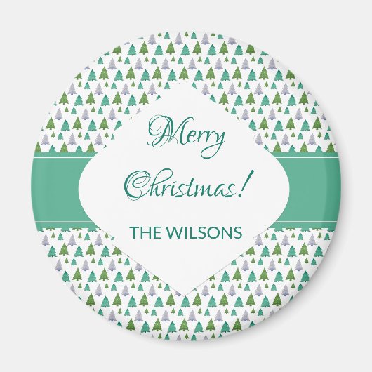 Aimant Joyeux Noël Arbre Aquarelle Motif Pastel (Devant)