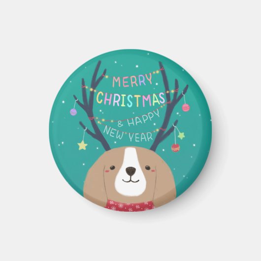 Aimant Joyeux Noël : Art d'Illustration Beagle (Devant)