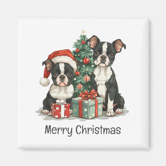 Aimant Joyeux Noël Boston Terrier Chiens (Devant)