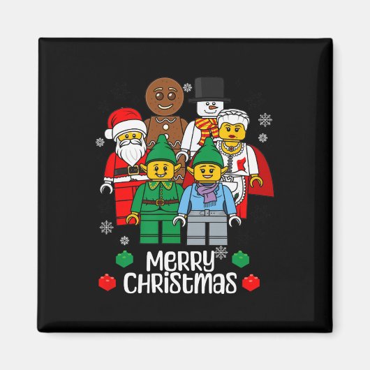 Aimant Joyeux Noël Briques de construction Père Noël Elfe (Devant)