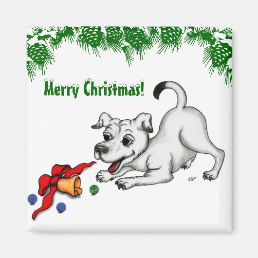 Aimant Joyeux Noël ! Chiot avec Bell et Ball (Devant)