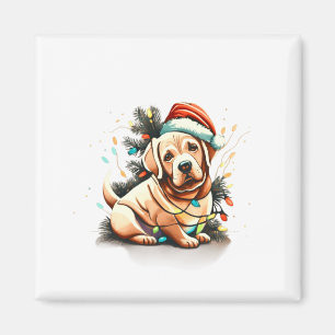 Aimant Joyeux Noël chiot Retriever doré