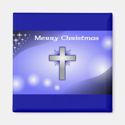 Aimant Joyeux Noël Croix Bleue glacée (Devant)