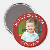 Aimant Joyeux Noël, Enfants Photo Et Nom Rouge (Recto/Verso)