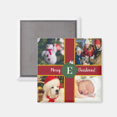 Aimant Joyeux Noël Famille Photo Rouge Vert Monogramme (Recto/Verso)