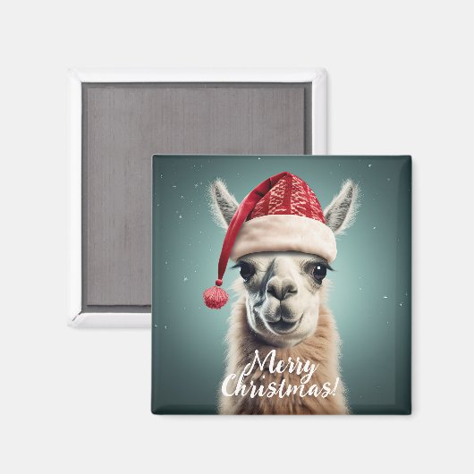 Aimant Joyeux Noël Funky Mignonne Lllama Alpaca Santa Hat (Recto/Verso)
