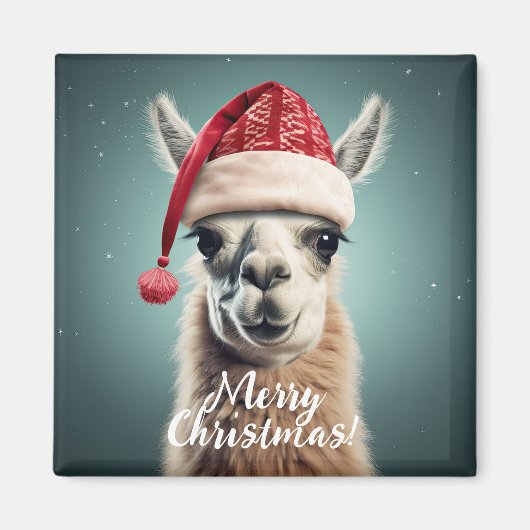 Aimant Joyeux Noël Funky Mignonne Lllama Alpaca Santa Hat (Devant)