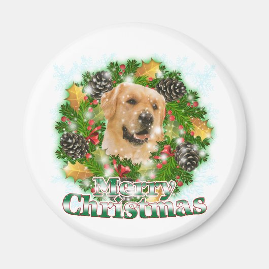 Aimant Joyeux Noël Golden Retriever (Devant)