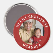 Aimant Joyeux Noël Grand-père Photo Et Nom Rouge (Recto/Verso)