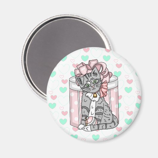 Aimant Joyeux Noël Gris Kitten Bow rose (Recto/Verso)