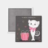 Aimant Joyeux Noël Joli Kitty blanc en rose (Recto/Verso)