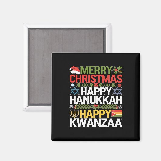 Aimant Joyeux Noël Joyeux Hanoukka Joyeux Kwanzaa 13 (Recto/Verso)