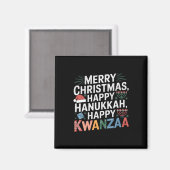 Aimant Joyeux Noël Joyeux Hanoukka Joyeux Kwanzaa 14 (Recto/Verso)