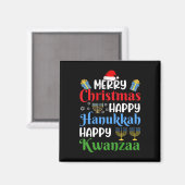 Aimant Joyeux Noël Joyeux Hanoukka Joyeux Kwanzaa 18 (Recto/Verso)