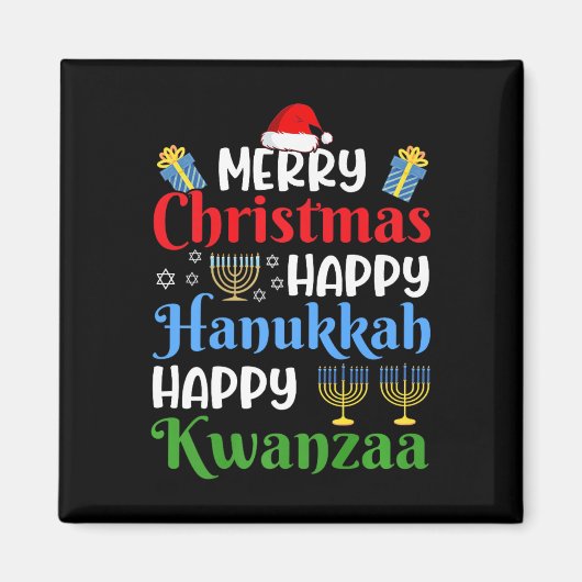 Aimant Joyeux Noël Joyeux Hanoukka Joyeux Kwanzaa 18 (Devant)