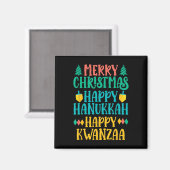 Aimant Joyeux Noël Joyeux Hanoukka Joyeux Kwanzaa 7 (Recto/Verso)