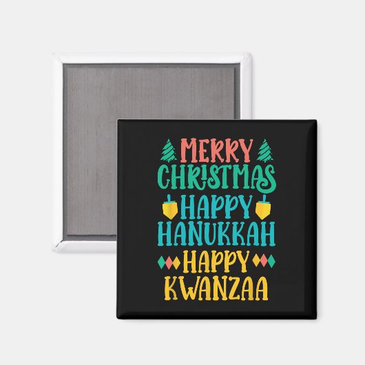 Aimant Joyeux Noël Joyeux Hanoukka Joyeux Kwanzaa 7 (Recto/Verso)