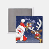 Aimant Joyeux Noël Joyeux Père Noël et rennes (Recto/Verso)