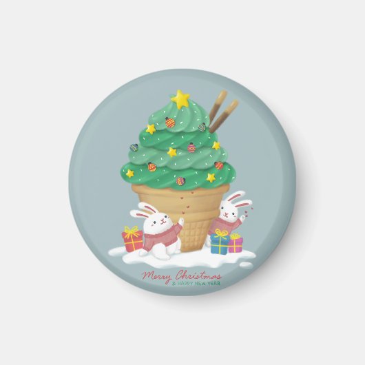 Aimant Joyeux Noël : lapins & crème glacée (Devant)