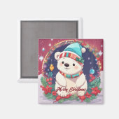Aimant Joyeux Noël Ours polaire blanc (Recto/Verso)