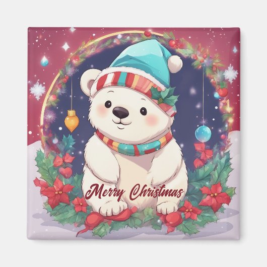 Aimant Joyeux Noël Ours polaire blanc (Devant)