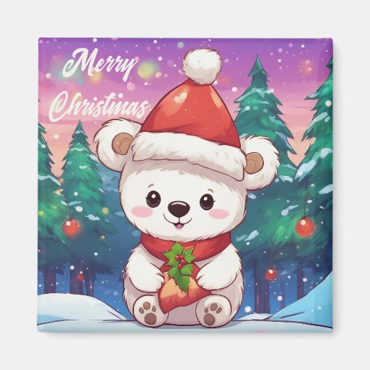 Aimant Joyeux Noël Ourson Polaire Blanc (Devant)